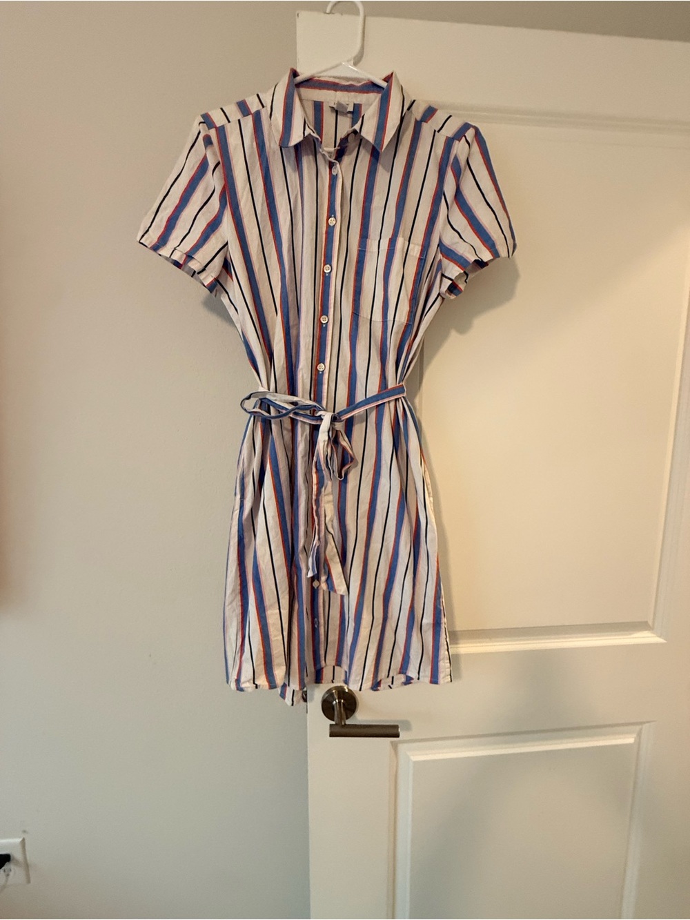 J. Crew Striped Shirt Dress in White, Blue & Red